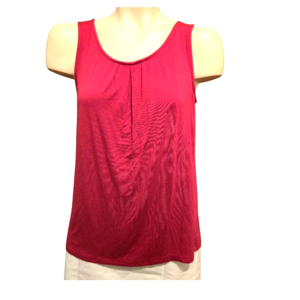 IGENJUN Flowy Stretch Sleeveless Shirred Round Neck Top Scarlet New Size Small